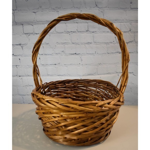 Beautiful Handwoven Willow Basket 12" long x 6" deep x 16" handle Height - Picture 2 of 6